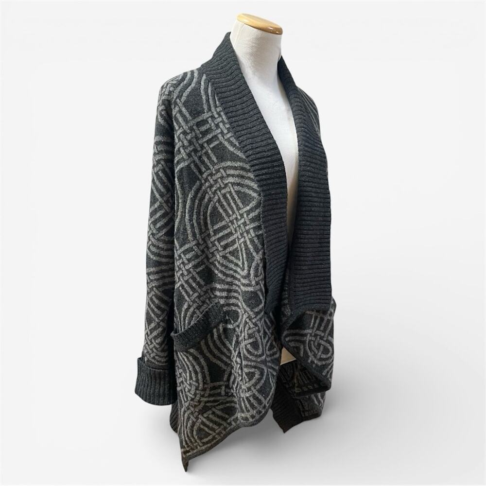 Margaret O'Leary Wool Gray Patterned Knit Shawl Cardigan Sweater Womens Medium